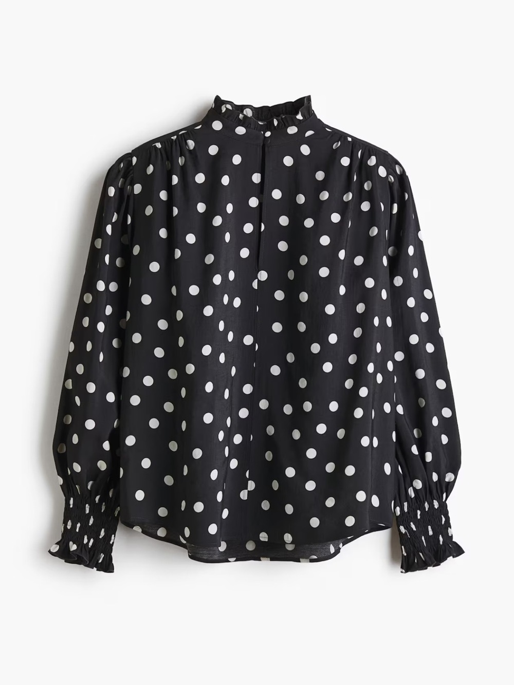 H&M Black and White Polka Dot OVERSIZED RUFFLE-TRIMMED BLOUSE